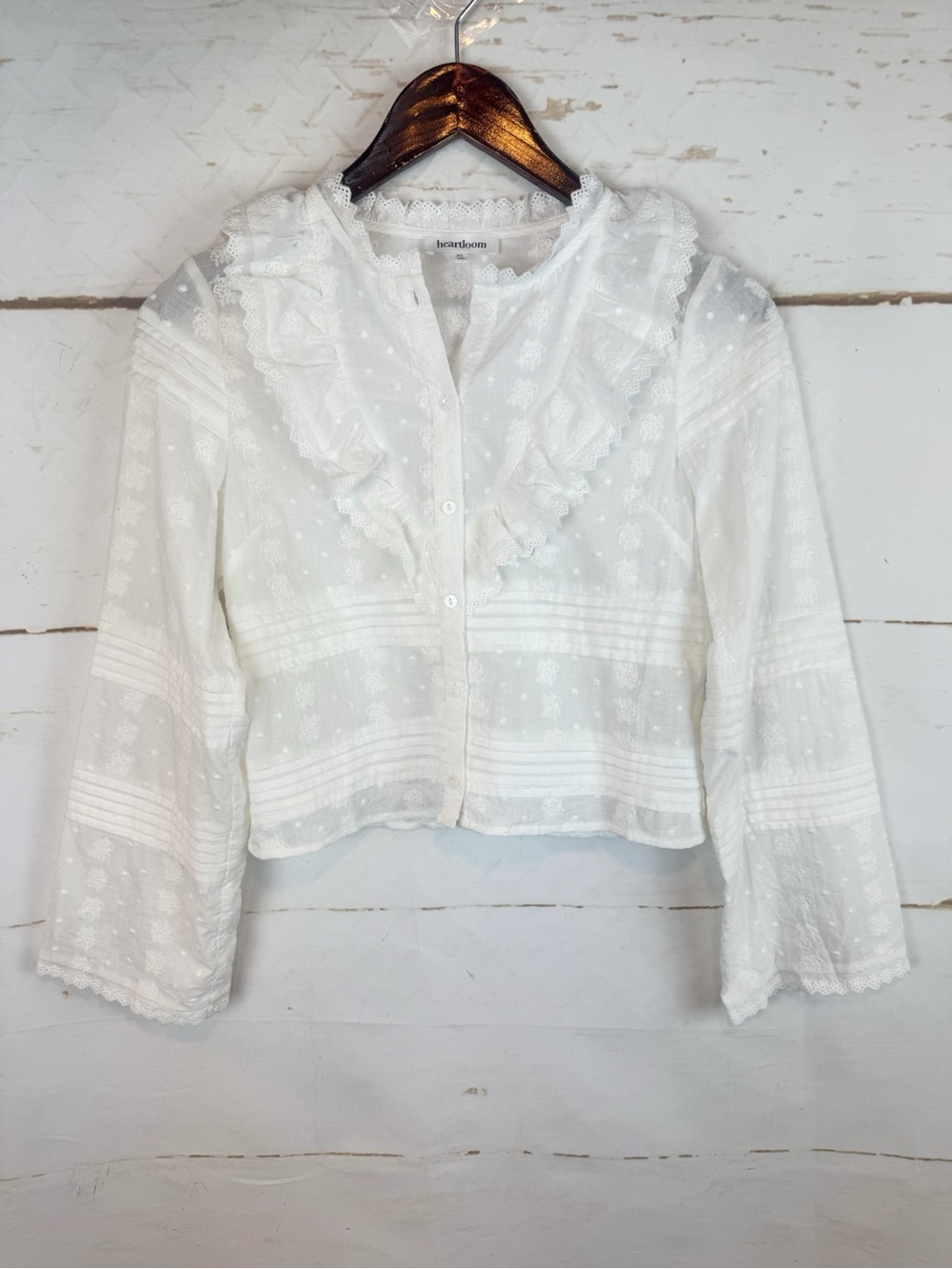 Heartloom | White Romy Button Down Ruffle Top, XS - Picture 4 of 8